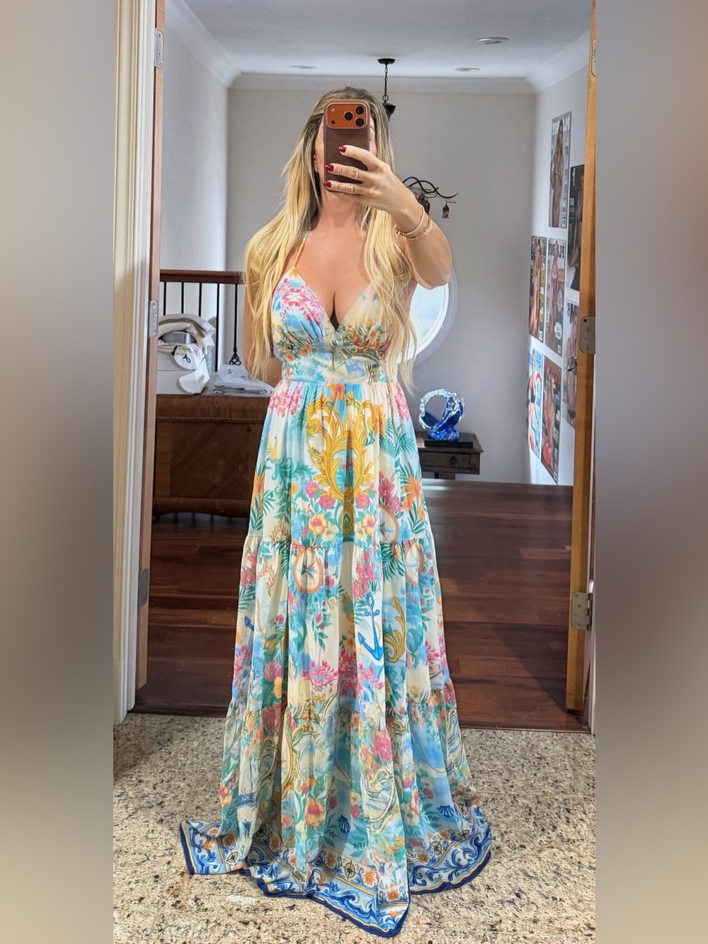 Vici Pastel Floral V-Neck Maxi Dress in Mint, Pink & Blue. New! - Picture 5 of 6